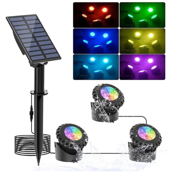 Color LED Pond Light with Adjustable Head, Solar Powered, Water Submersible