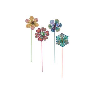 Colorful 5 x 75 x 5 Inch Metal Floral Garden Stake Companions with Spinning Plant Picks