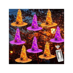 Colorful Halloween Witch Hat Decorations with 8 Lighting Modes and Automatic Timer