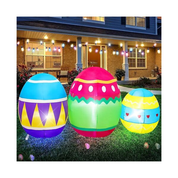 Colorful Three Easter Eggs Inflatable LED Decoration for Easter Party Yard Lawn