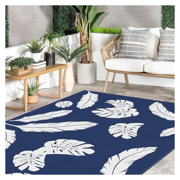 Comfortable Outdoor Rug 6x9 ft Blue Polypropylene Material for Patio, RV, and Beach Areas