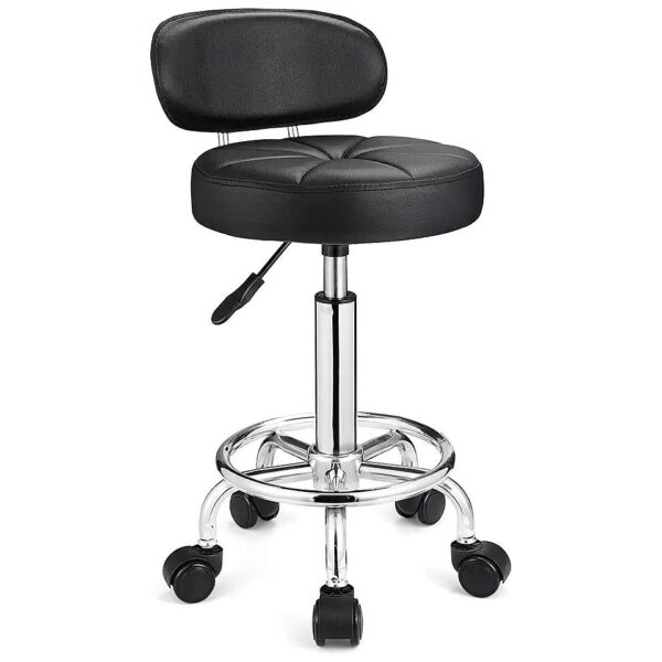 Comfortable PU Leather Swivel Stool with Adjustable Height and Waterproof Seat in Black