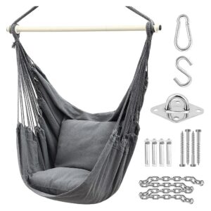 Comfortable and Adjustable Hammock Chair Swing with Metal Support Bar and Storage Pocket