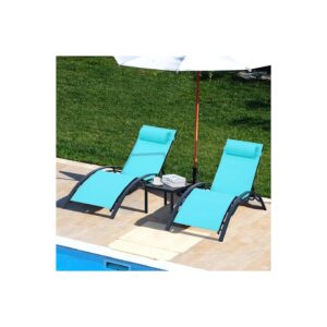 Comfortable and Adjustable Pool Lounge Chairs with Side Table