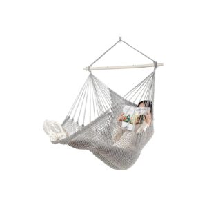 Comfortable and Stylish Hammock Chair with Natural Cotton Rope and Metal Frame in Grey