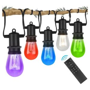 Commercial Grade Dimmable RGB Cafe String Lights with 15 Shatterproof Edison Bul