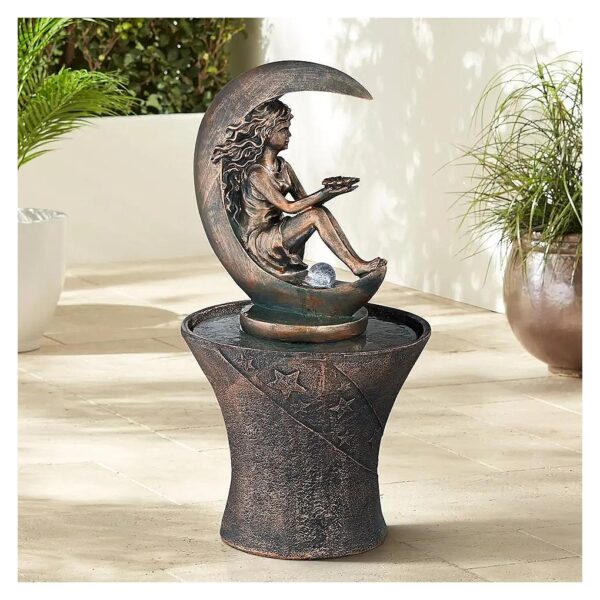 Compact 34'' High Crescent Moon Water Fountain with LED Light for Small Spaces