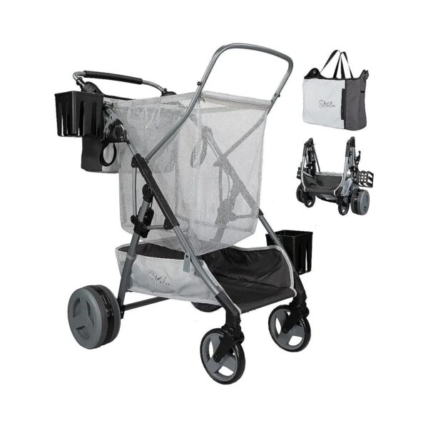 Compact Foldable Aluminum Frame Beach Trolley with Storage and Coolers