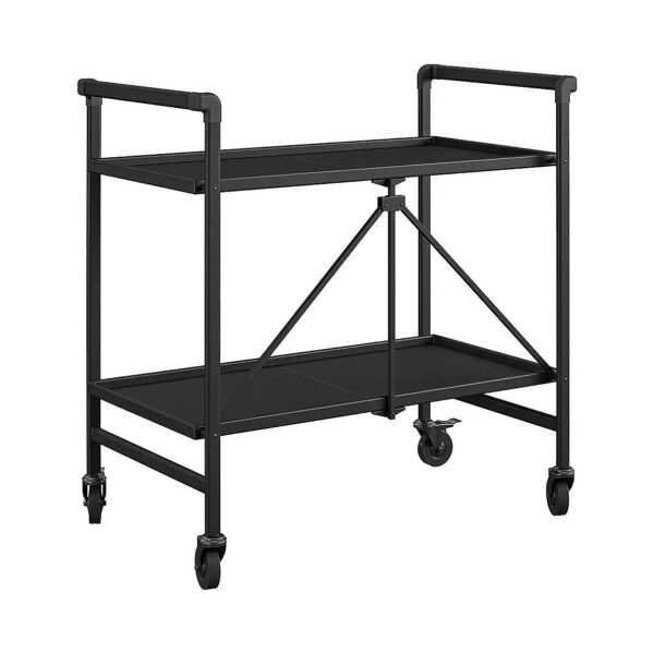 Compact Folding Serving Carts with Wheels and Sturdy Metal Shelves