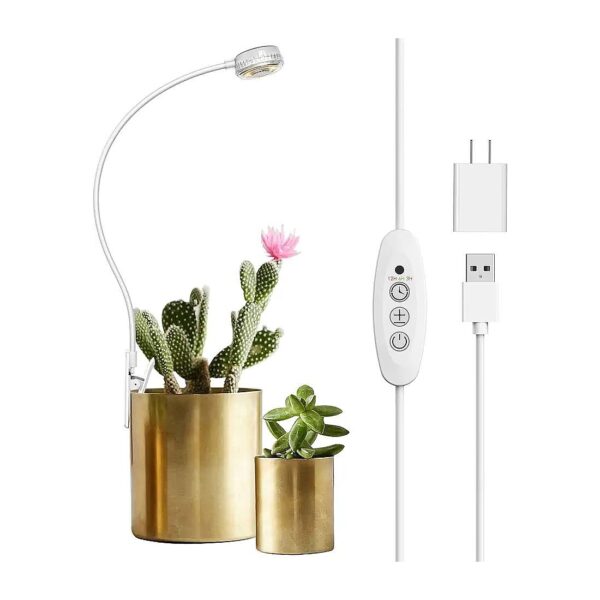 Compact White LED Plant Light for Indoor Growing with 5V Power and Timed Functions