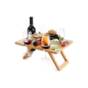 Compact and Portable Wine and Cheese Table for Picnic or Camping