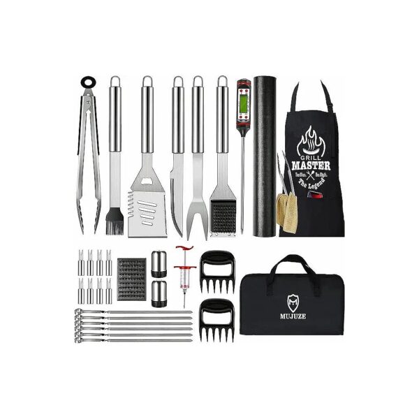 Complete Grill Master Gift Set with Stainless Steel BBQ Tools and Apron