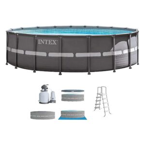 Complete Intex Ultra Frame Pool Set with Sand Filter, Ladder, and Ground Cloth