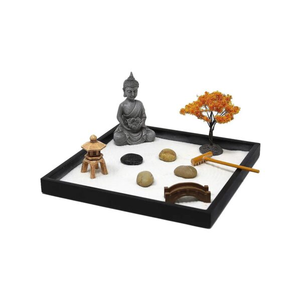 Complete Miniature Zen Garden Kit with Buddha Bridge Rocks and Tree for Calm