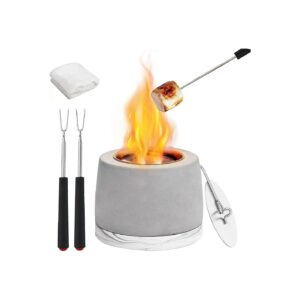 Concrete Tabletop Fire Pit Bowl with Ceramic Wool Pad for Burn Time Extension