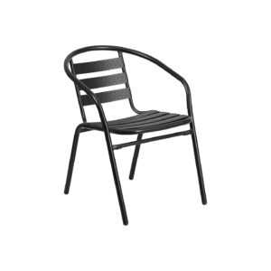 Contemporary Black Steel Stackable Chair with Aluminum Slats for Restaurant Use