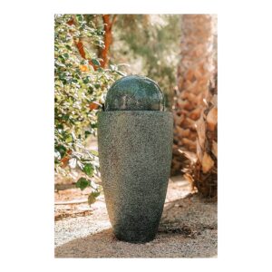 Contemporary Indoor/Outdoor Water Fountain with Green Stone and LED Lighting