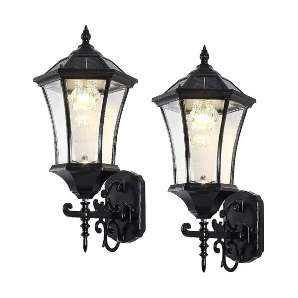 Contemporary LED Solar Wall Lantern with Clear Glass and Aluminum Housing, 2 Pack