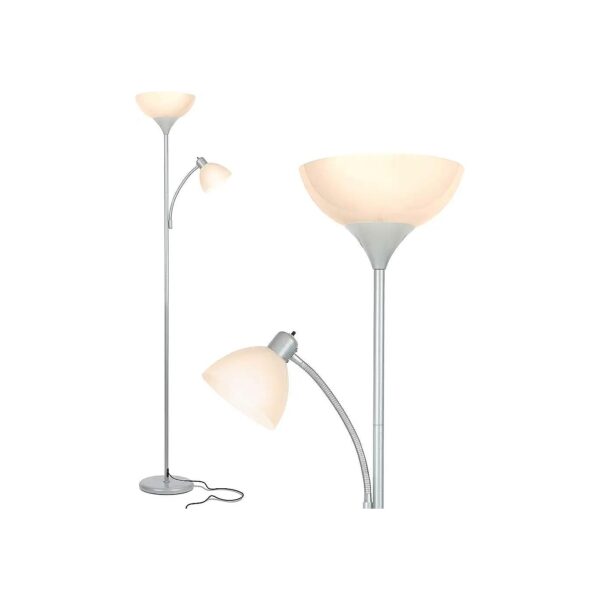 Contemporary Silver Floor Lamp with Super Bright LED Lighting and Dimmable Reading Arm