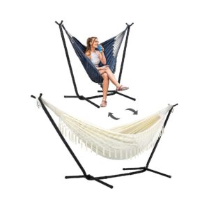 Convertible Portable Double Hammock with Stand - 2-in-1 Outdoor Hammock Furniture