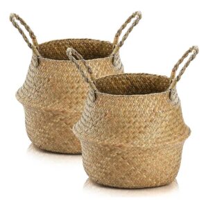 Convertible Wicker Baskets with Handles for Plant Pot Covers and Storage