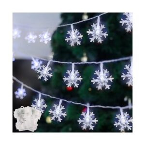 Cool White LED Christmas Lights 50LED 24FT Snowflakes 8 Modes 3AA Batteries