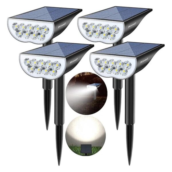 Cool White Solar LED Spotlights for Driveway Walkway and Yard Lighting Decorations