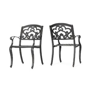 Copper Accented Cast Aluminum Dining Chairs in 2-Piece Set