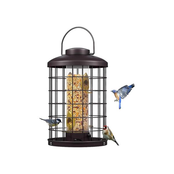 Copper-Plated Bird Feeder with Clear Tube and 4 Feeding Ports for Small Birds