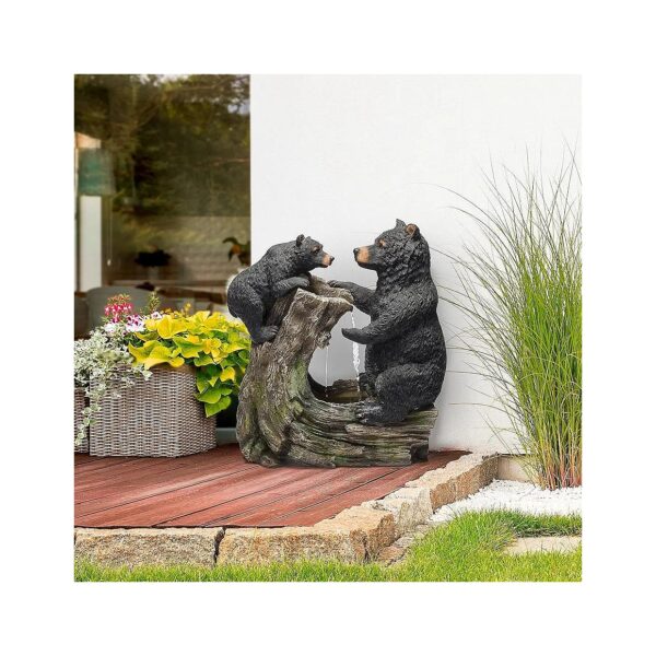 Corded Electric Black Bear and Cub Log Floor Fountain for Indoor or Outdoor Use