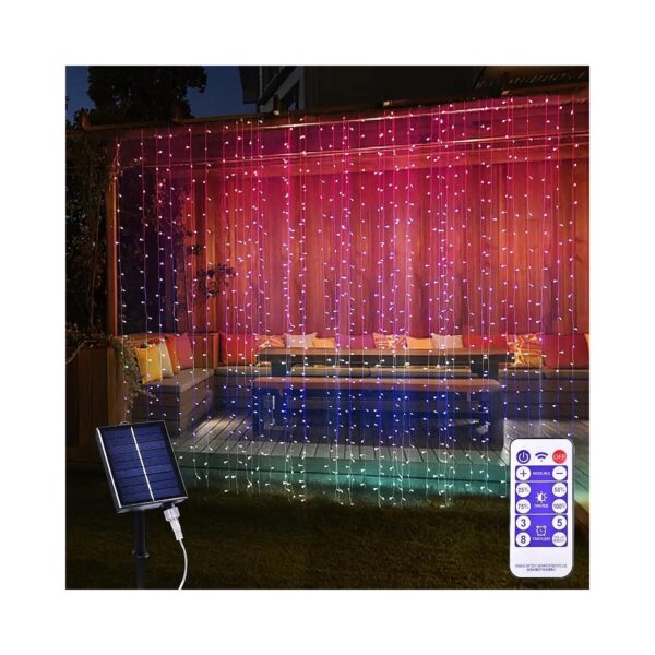 Cordless Solar LED Curtain Lights for Patio and Garden with 8 Modes and Remote Control