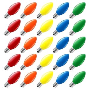 Count Pack of C7 Multi-Colored Bulbs for Patio, Roof, and Indoor Lighting