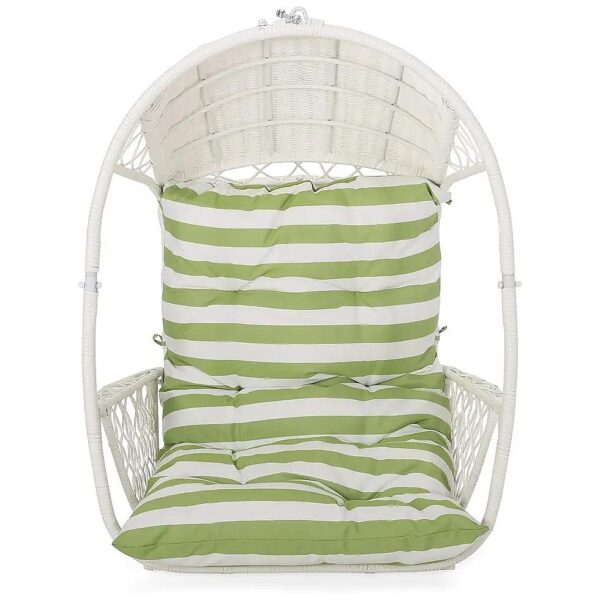 Cozy Wicker Hanging Chair with Cushion and Rattan Frame in White and Green