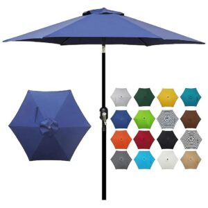 Crank Open System Push Button Tilt Aluminum and Iron Yard Umbrella with Navy Blue Canopy