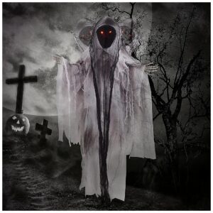 Creepy Halloween Grim Reaper Decoration with Red LED Eyes and Sound Activated Animation