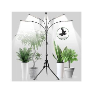 Customizable Indoor Plant Lighting System with 5 Heads, Full Spectrum, and 6/12/16H Timer