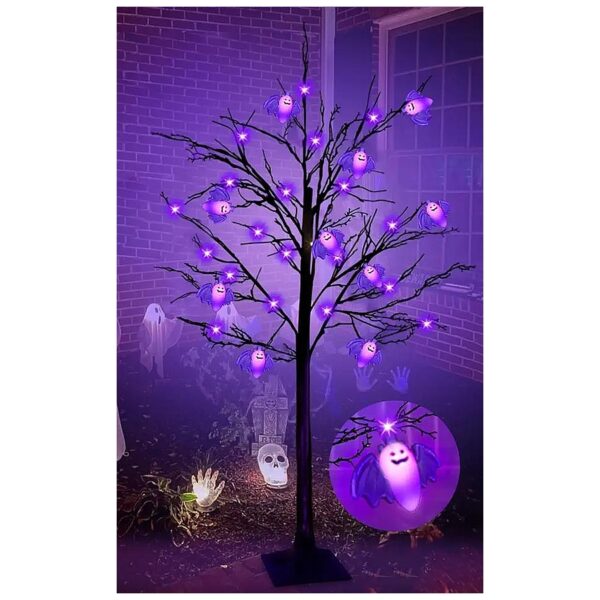 DIY Halloween Tree with 3D Bat Ornaments and 48 Glowing LED Lights for Yard