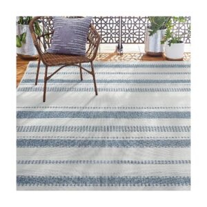 Dark Blue Cream Rectangle Rug for Indoor Outdoor Living Rooms and Patios