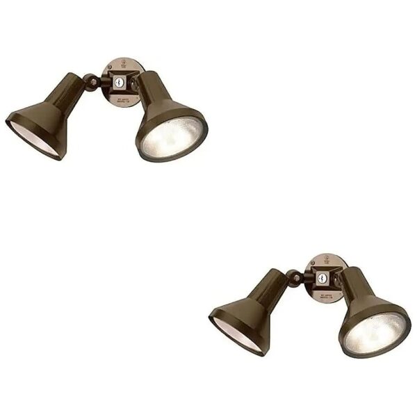 Dark Bronze Finish Flood Light with Two Heads and 150W Halogen Bulb for Outdoor Security