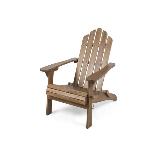 Dark Brown Foldable Acacia Wood Adirondack Chair with Straight Armrests