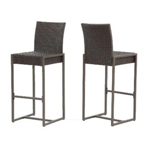 Dark Brown Wicker Barstools Set of 2 for Backyard or Patio Decor