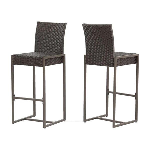 Dark Brown Wicker Barstools Set of 2 for Backyard or Patio Decor