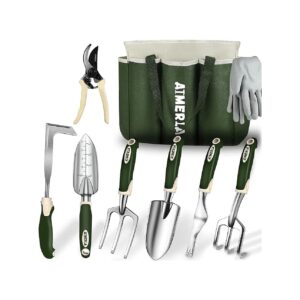 Dark Green Garden Tool Set with 9 Heavy Duty Tools and Bag