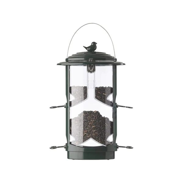 Dark Green Metal Bird Feeder with Squirrel Proof Design and Four Large Feeding Ports