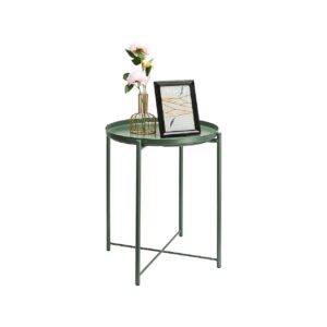 Dark Green Metal End Table for Small Spaces with Removable Tray Design