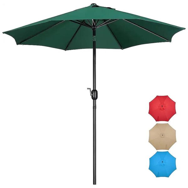 Dark Green Octagonal 9ft Patio Umbrella with 8 Ribs and Crank Lift for Outdoor Comfort