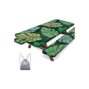 Dark Green Polyester Picnic Table Cover with Waterproof Coating for Camping and Picnics