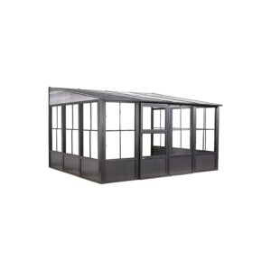 Dark Grey Aluminum Sunroom with Mosquito Nets and Galvanized Steel Roof