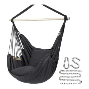 Dark Grey Hammock Chair with Cozy 2 Seat Cushions and Side Pocket for Convenient Storage