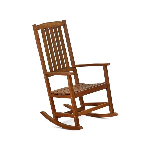 Dark Red Meranti Wood Patio Rocking Chair with Teak Oil Treatment and Solid Back